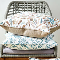 shell pillow coastal tan blue white