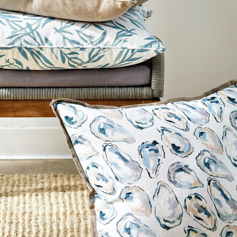 oyster throw pillow aqua tan white