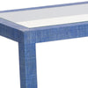 blue raffia side table wood glass top 