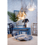 blue raffia side table wood glass top 