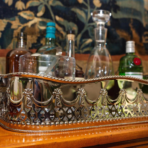 tray rectangle silver cutouts decorative swags embossed