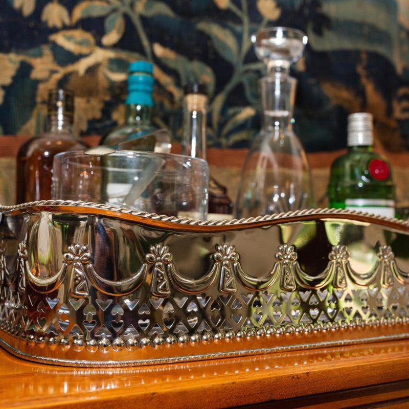 tray rectangle silver cutouts decorative swags embossed