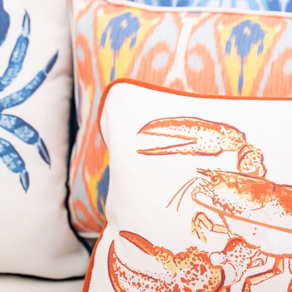 lobster pillow multi color piped edge cream red 