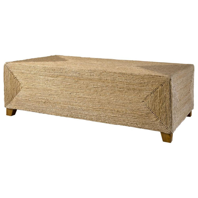 coffee table natural woven banana plant walnut stain feet 