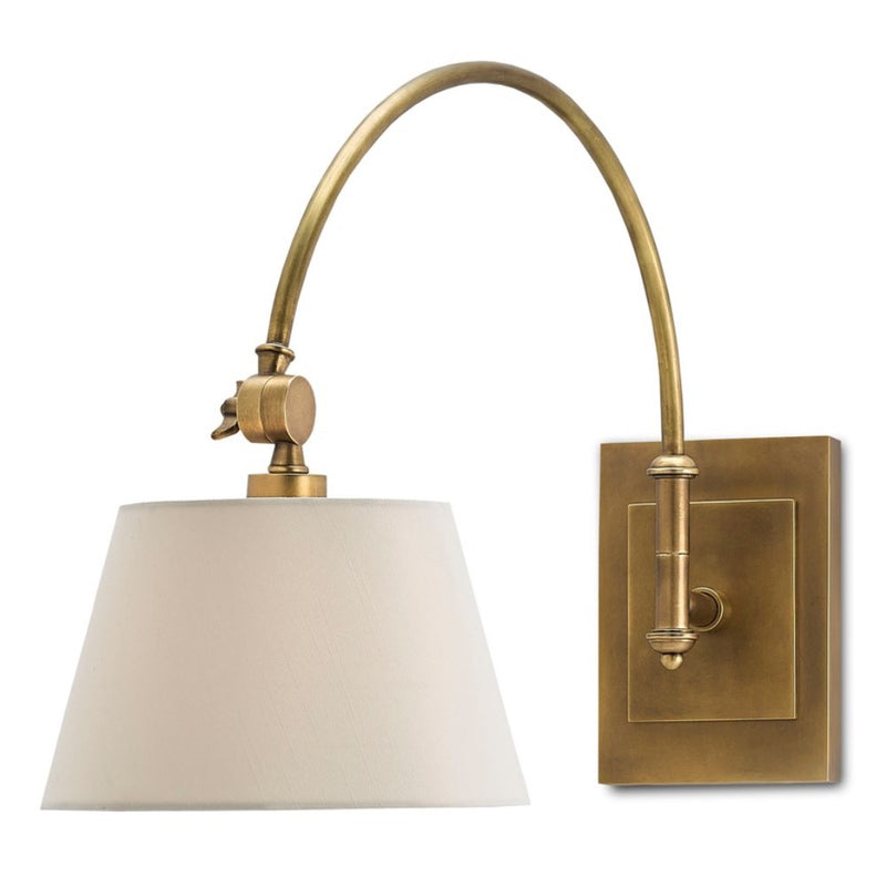 swing arm brass wall sconce white shade