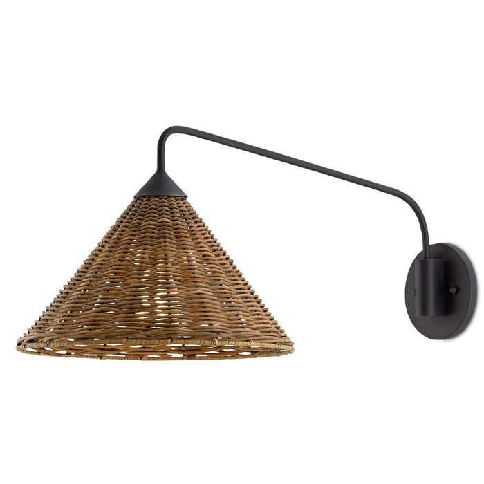 swing arm wall sconce reed shade black iron