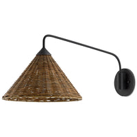 swing arm wall sconce reed shade black iron