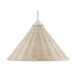 white swing-arm wall sconce bleached rattan shade