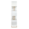 The Uttermost Bia White Etagere features three stacked white shades, antique brass posts, and a gold metal frame.