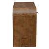 Side view of the Uttermost Rocco Desk featuring a smooth rectangular design and natural mappa burl wood finish.