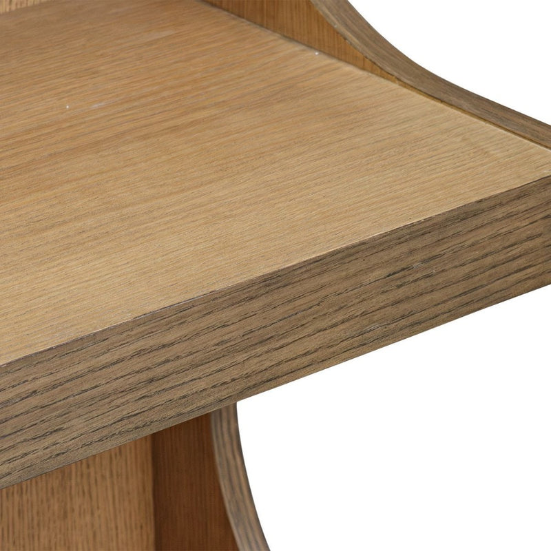 Close-up of the Osrick Etagere by Uttermost, featuring smooth light wood grain and a natural finish for modern elegance.