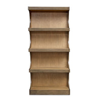 The Uttermost Osrick Etagere features four shelves and curved side panels for modern elegance against a white background.