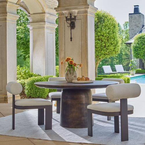 outdoor dining table round golden dark bronze finish aluminum