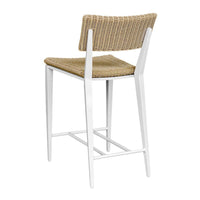 Counter stool with wicker backrest and seat on a white background