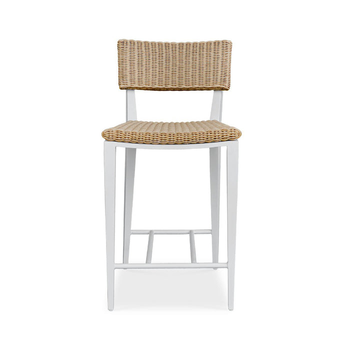 Counter stool with wicker seat and backrest on a white background
