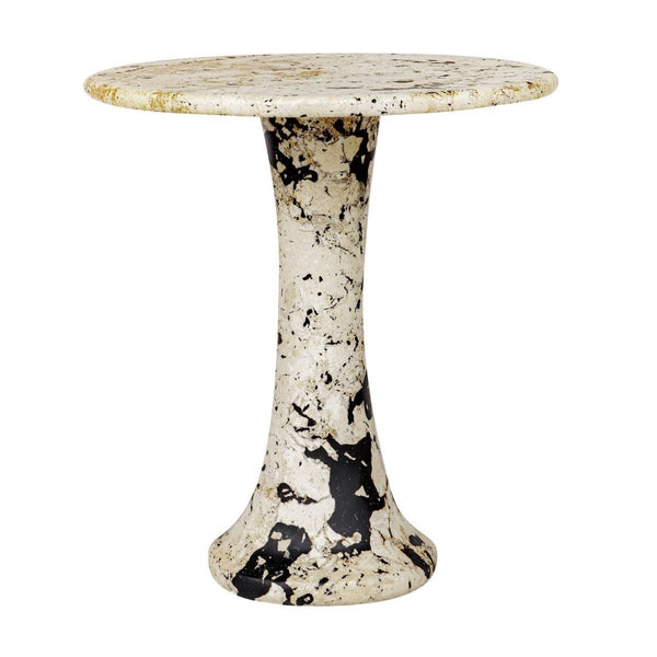Marble-patterned side table on a white background