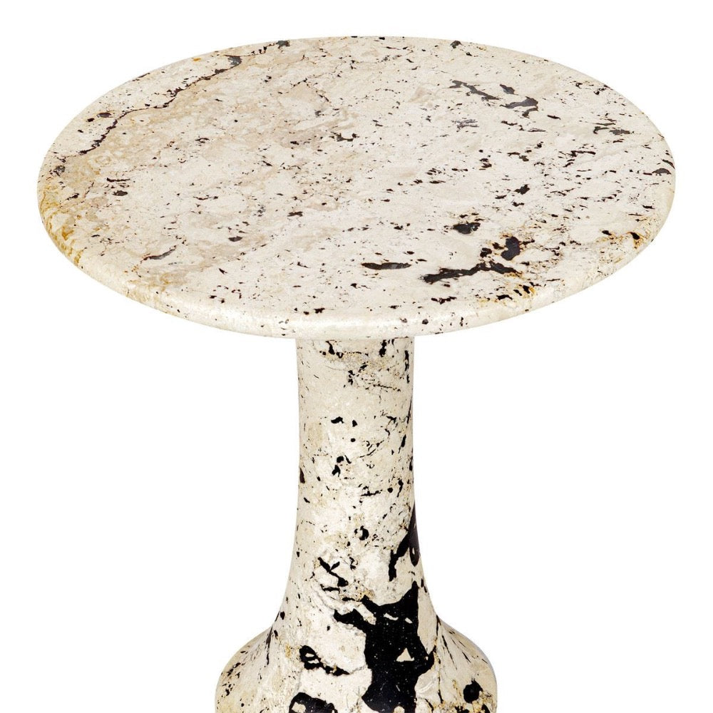 Marble-patterned side table on a white background
