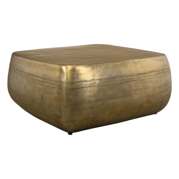 Gold metallic square coffe table on a white background