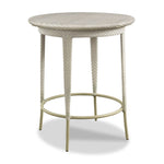 outdoor pub table round top tapered legs hand woven synthetic fiber