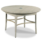 outdoor cafe table round top tapered legs hand woven synthetic fiber 