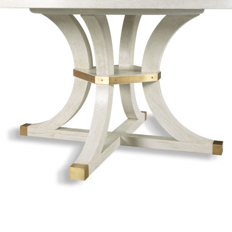 dining table round ash veneer brass accents expandable