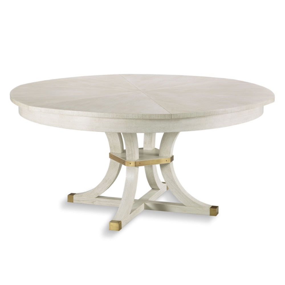 dining table round ash veneer brass accents expandable