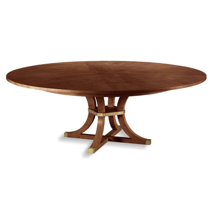 dining table round cherry veneer brass accents expandable
