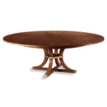 dining table round cherry veneer brass accents expandable