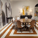 dining table round cherry veneer brass accents expandable