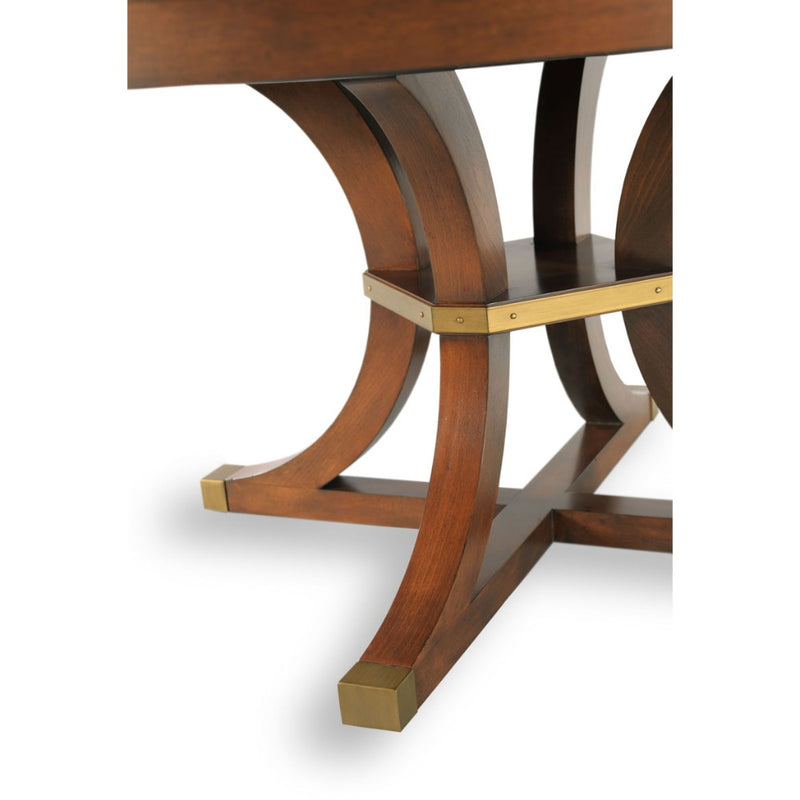 dining table round cherry veneer brass accents expandable