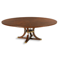 dining table round cherry veneer brass accents expandable