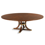 dining table round cherry veneer brass accents expandable