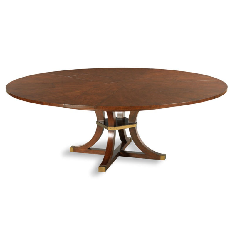 dining table round cherry veneer brass accents expandable