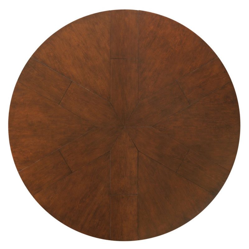 dining table round cherry veneer brass accents expandable