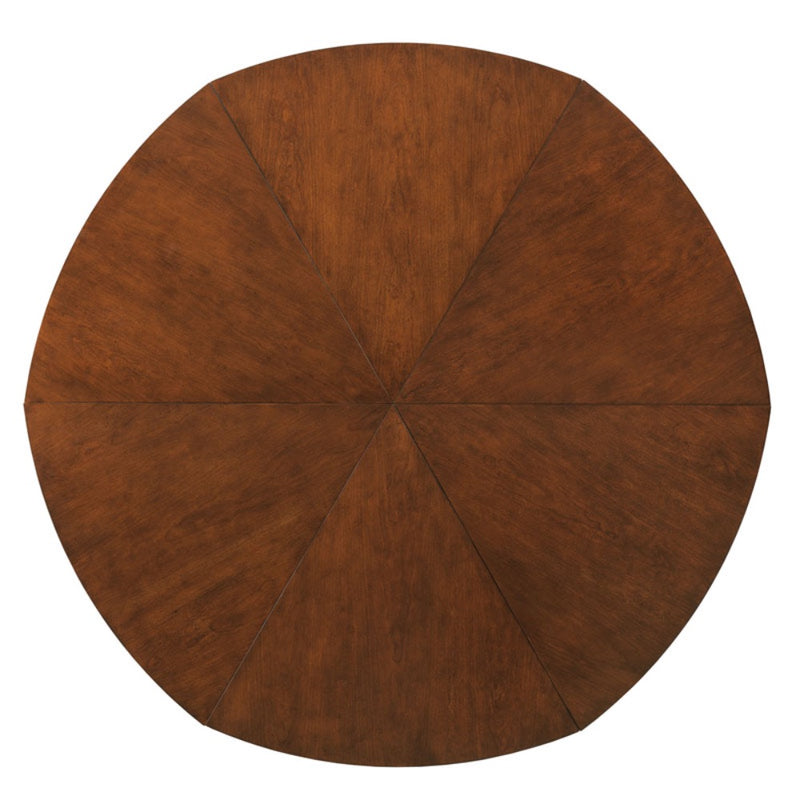 dining table round cherry veneer brass accents expandable
