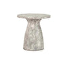 The Collins Concrete Accent Table by Classic Home features a rust finish and hourglass base—ideal for outdoor spaces.
