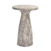 The Collins Concrete Accent Table by Classic Home features a textured gray finish and tapered base, ideal for outdoors.