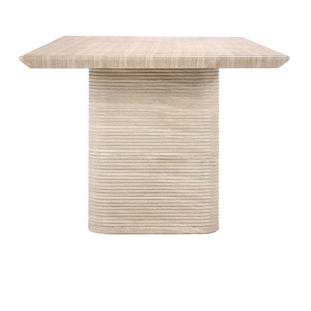 Beige table with ribbed texture on a white background