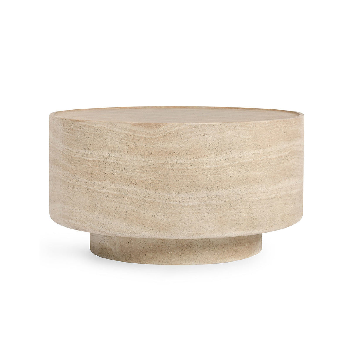Round stone look beige table on a white background