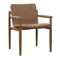 Woven chair with wooden frame on a white background