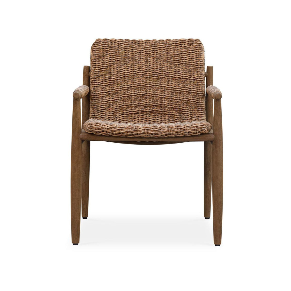 Woven chair with wooden frame on a white background