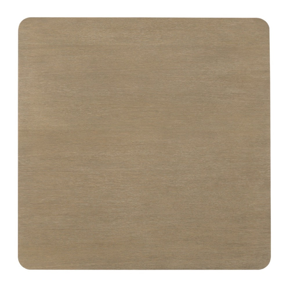 A square table top view with rounded corners, showing a textured beige surface, isolated on a white background.