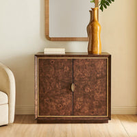 Wooden cabinet with decorative items in a room setting