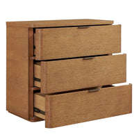 Wooden dresser with three drawers on a white background