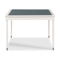 A square dining table with a white faux-bamboo style frame and a dark slate-gray top, shown from a front angle on a white background.