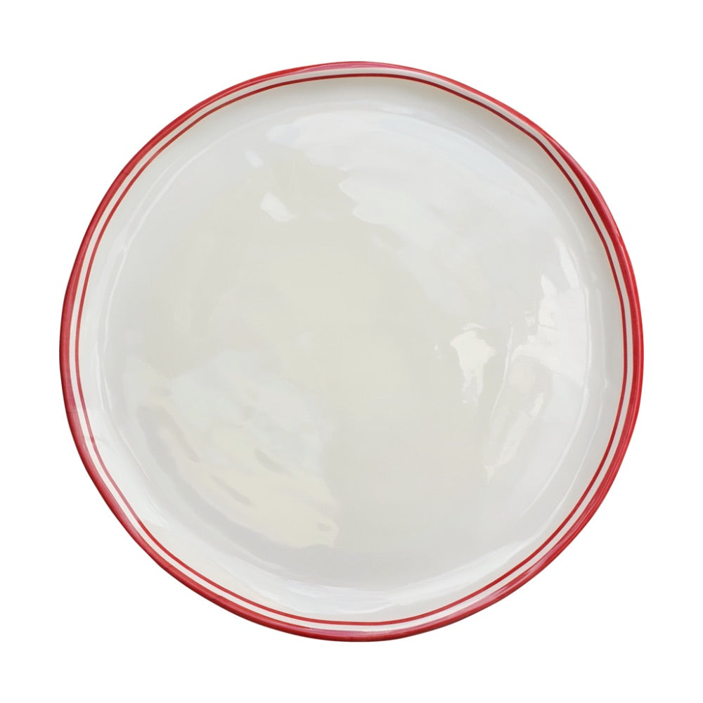 round melamine white red edge dinner plate