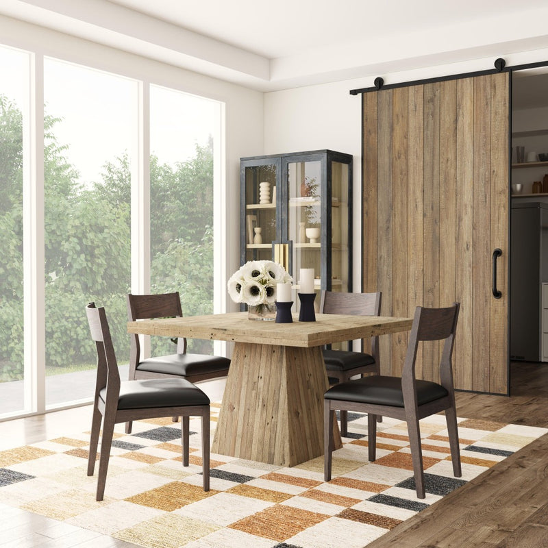 tall black frame cabinet natural wood shelves glass door side 
