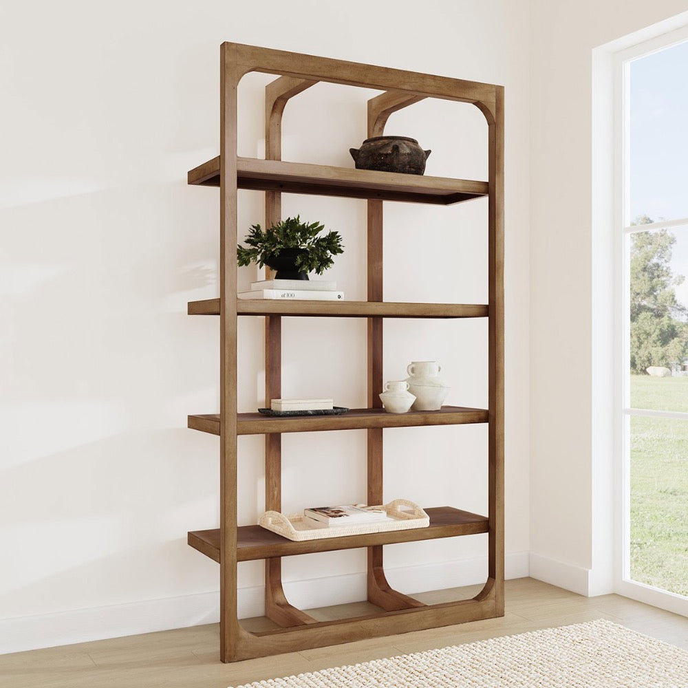 wood bookshelf natural open frame
