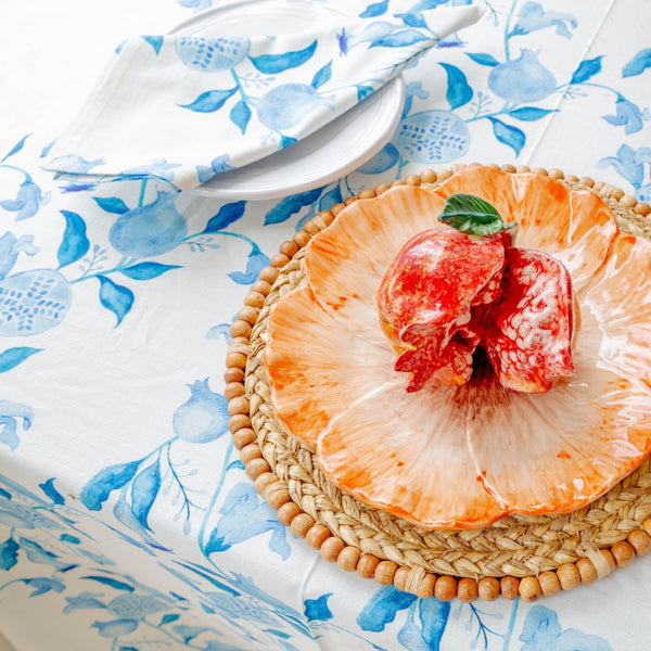 blue white floral pomegranate tablecloth