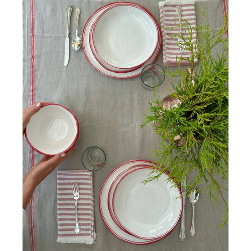 White Simple Round Dinner Plate - Red Rim - Melamine (set of 4)
